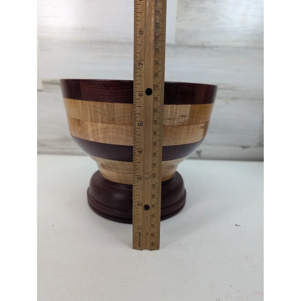 Handmade Segmented Wood Pedestal Bowl Maple Purpleheart 7.5
